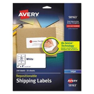 Avery Repositionable Address Labels w/Sure Feed, Inkjet/Laser, 2 x 4, White, 250/Box - 1 of 4