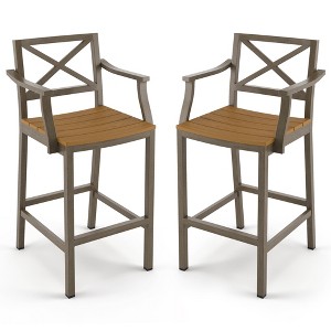 Outdoor Bar Stools Set of 2, 26 Inch All Weather HDPS Patio Counter Height Barstools with Back & Footrest, Aluminum Bar Stool Chairs - 1 of 4
