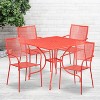 Flash Furniture Oia Commercial Grade 35.5" Square Coral Indoor-Outdoor Steel Patio Table Set with 4 Square Back Chairs - 2 of 4
