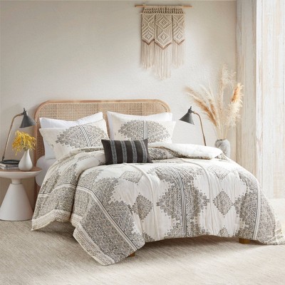Ivory Microfiber Full Nordic Bedspread Set with Shearling