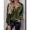 Women's Velvet Button Down Shirts Fall Dressy Casual Vintage Tops V Neck Sophisticated Blouses Long Sleeve - 4 of 4