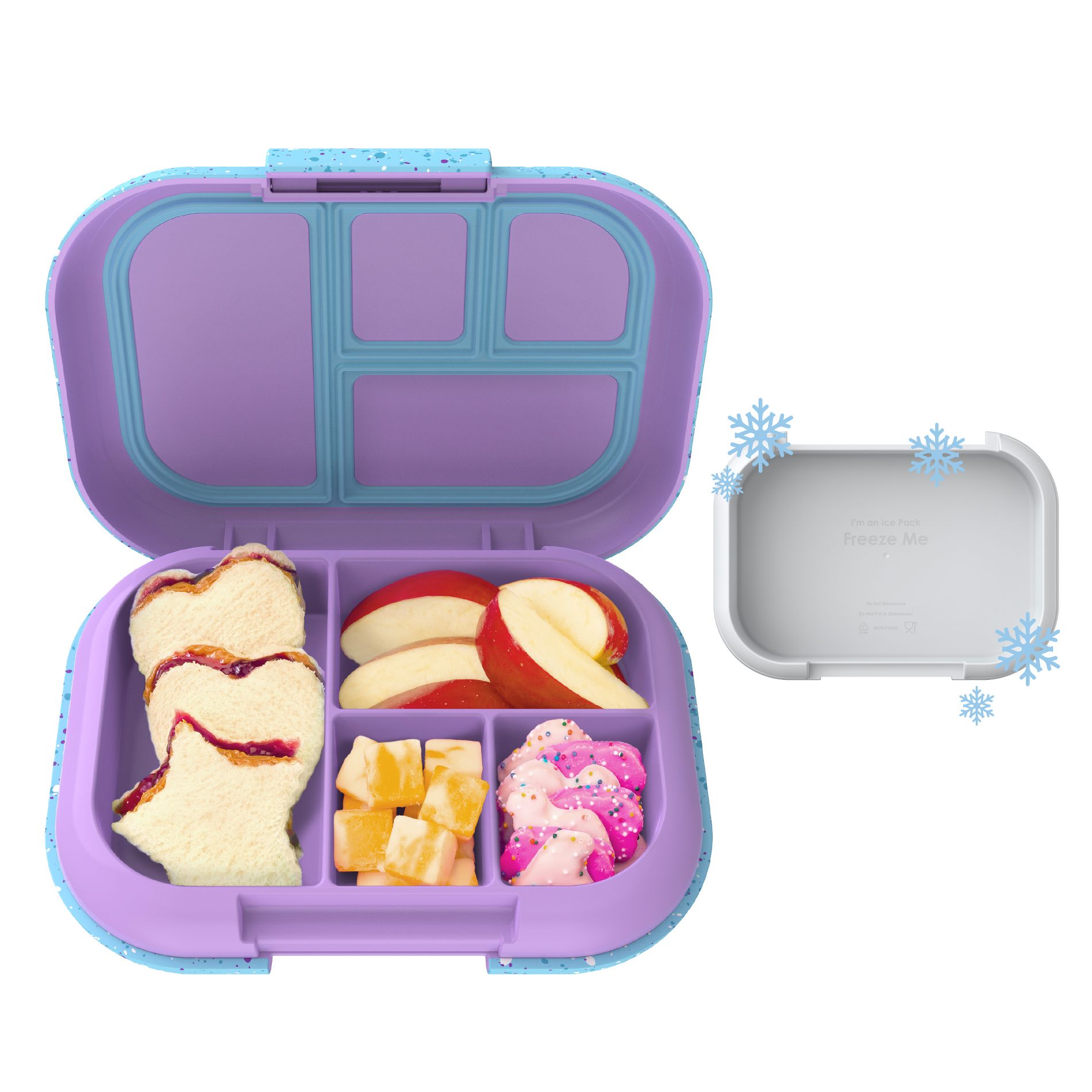 Bentgo Kids' Chill Lunch Box, Bento-Style Solution, 4 Compartments & Removable Ice Pack - Vivid Orchid Speckle
