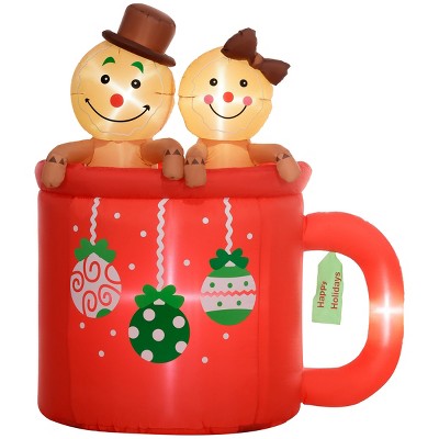 FURNIinspire Decorative Holiday Scene Props 6ft Christmas Inflatable Gingerbread Man Blow Up Home Decor for Yard, Red, 64.2"*43.3"*70.9"