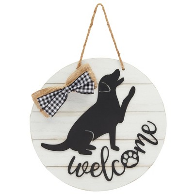 Juvale Farmhouse Front Porch Welcome Sign with Checkered Bowtie, Black Script Lettering, Housewarming Gifts (12 In)