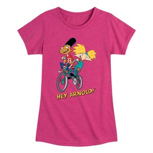 Girls' - Hey Arnold! - Arnold and Gerold Bike Fitted Short Sleeve Graphic T-Shirt - 1 of 4