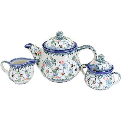 Blue Rose Polish Pottery 1700 Galia 3 Piece Tea Set