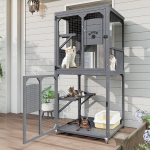 Whisen 4-Tier Outdoor Rolling Cat Cage House & Cat Cando and Pens with Asphalt Roof, Window Access, Removable Layers - 1 of 4