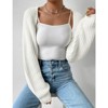 Coolmee Women's Open Front Ribbed Knit Crop Bolero Drop Shoulder Long Sleeve Loose Fit Knitted Crop Cardigan Shrug Milk White L - 4 of 4