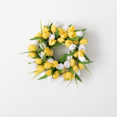 Sullivans Artificial Full Flowering Tulip Mini Wreath 18"H Yellow