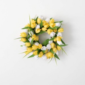 Sullivans Artificial Full Flowering Tulip Mini Wreath 18"H Yellow - 1 of 4