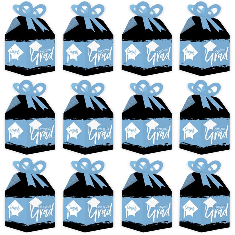 Big Dot of Happiness Light Blue Grad - Best is Yet to Come - Square Favor Gift Boxes -  Light Blue Graduation Party Bow Boxes - Set of 12, 4 of 8