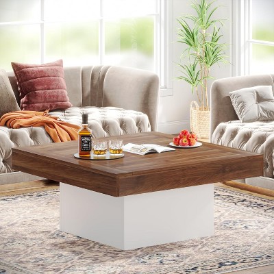 Square Brown and White LED Wood Coffee Table