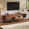 HDZNVF Wooden Oval Fluted TV Stand with Charging Station for TV up to 80 inch, Walnut - 2 of 4