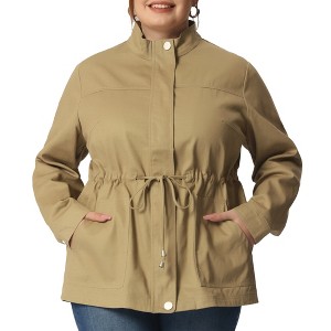 Agnes Orinda Women's Plus Size Winter Zipper Drawstring Waist Long Sleeve with Pockets Fashion Jackets - 1 of 4