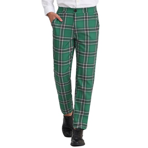 Lars Amadeus Men's Business Plaid Lightweight Regular Fit Flat Front  Checked Pants Black Red 32 : Target