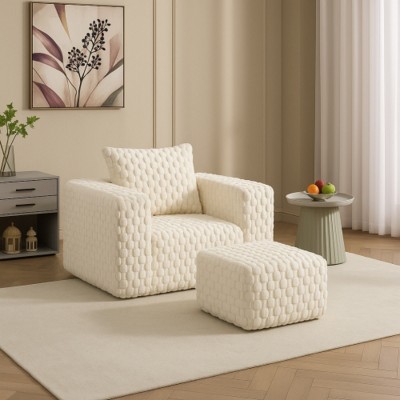 Mid-Century Modern Corduroy Accent Chair and Ottoman Set, Comfy Lounge Armchair for Reading Nook or Living Room – The Pop Home