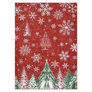 Christmas Area Rug, Red Green Snowflake Tree Rugs Washable Throw Runner Rugs Carpet for for Living Room Kitchen Dining Room Nursery Kids Room Office - 1 of 4