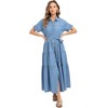 Knit & Lounge Women’s Tiered Denim Maxi Dress Short Sleeve Button Front Self-Tie Belt Pockets Relaxed Fit - 2 of 4