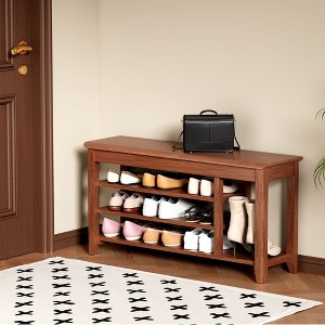 GDFStudio Alistair Mid-Century Modern Rubberwood Shoe Storage Bench - 1 of 4