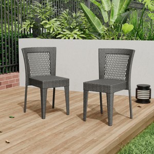 Set of 2 Stacking Rattan Side Chairs – Lightweight, Durable, and Weather-Resistant Outdoor Seating for Patio, Garden, or Balcony-Coolbibila - 1 of 4
