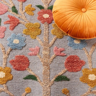 Grey and Pink Floral Wool Hand-Knotted 8' x 10' Area Rug