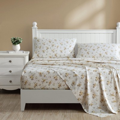 Queen Blue Floral Cotton Sateen Sheet Set