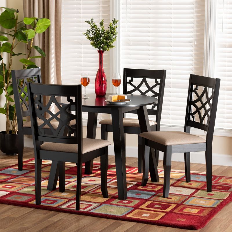 Baxton Studio Thea Modern Beige Fabric and Dark Brown Finished Wood 5-Piece Dining Set, 1 of 10
