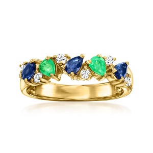 Ross-Simons 0.40 ct. t.w. Sapphire and .20 ct. t.w. Emerald Ring With .10 ct. t.w. White Topaz in 18kt Gold Over Sterling - 1 of 4