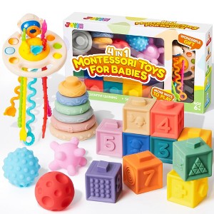 Joyin Toddler Toys 6-12 Months - 20PCS Montessori Toys for Toddlers  Baby Blocks  Pull Strings & Sensory Balls, Toddlers Baby Toys - 1 of 4