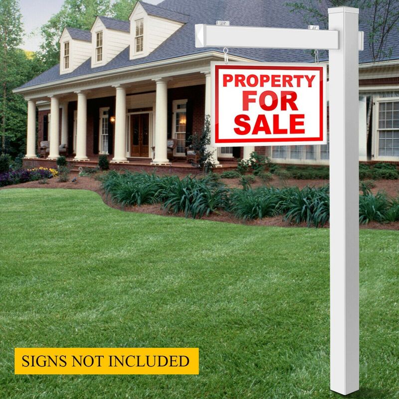 Costway 4 PCS 6' UPVC Real Estate Sign Post Open House Yard Home for Sale White W/Stake, 3 of 10