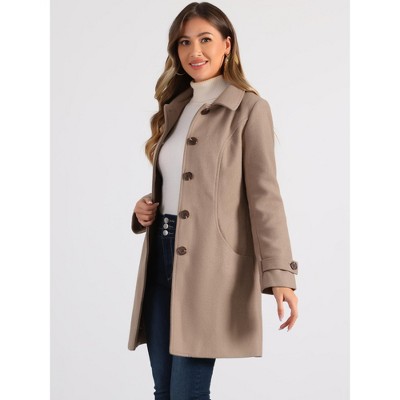 Allegra K Women's Winter Outerwear Peter Pan Collar Mid-thigh A-line Single Breasted Coat Taupe khaki Medium — фото 3
