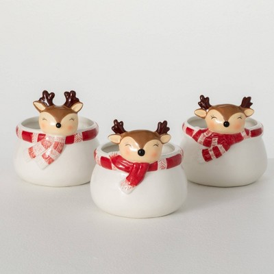 5.5"H Sullivans Christmas Whimsical Reindeer Containers Set of 3, Multicolor, Indoor Christmas Decor