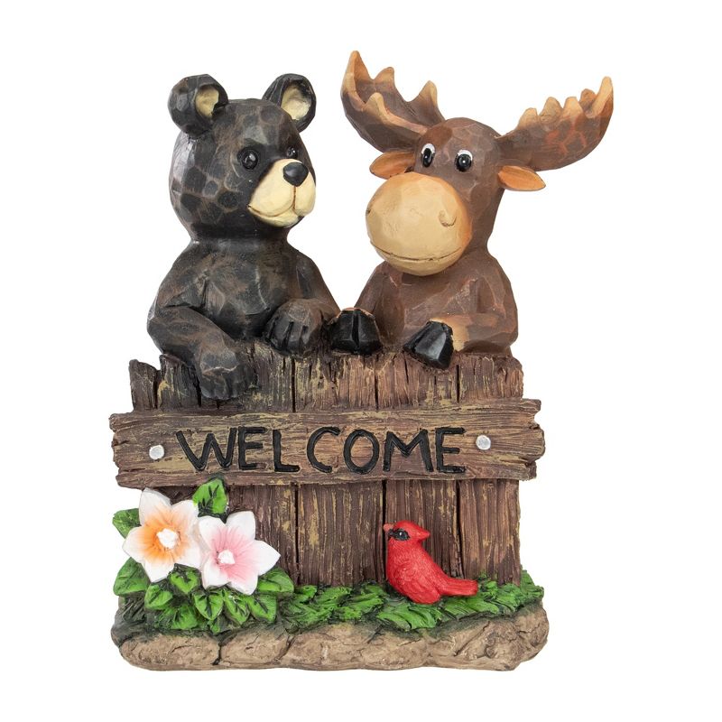 Northlight 9.75" Black Bear and Moose "Welcome" Outdoor Garden Statue, 1 of 6