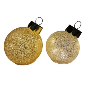 Transpac Glass Light Up Glitter Ornament Set of 2 Battery Operated Prelit Green for Christmas Tree Indoor Holiday Decor - 1 of 4