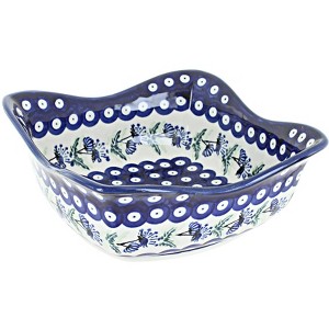 Blue Rose Polish Pottery 1932 Zaklady  Large Square Scallop Bowl - 1 of 1