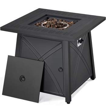 Yaheetech 28'' Propane Gas Fire Pit with Lid and Iron Tabletop