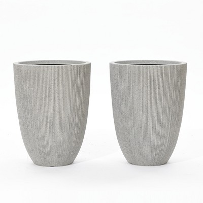 LuxenHome 2-Piece Tall Tapered Round Plastic Planters Set, Mediterranean Gray