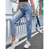 Women's High Waist Ripped Jeans Straight Leg Ankle Length Button Fasten Denim Trousers With Side Pocket - 4 of 4