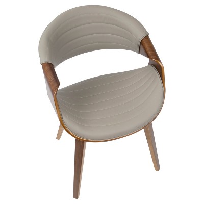 Walnut Wood & Grey Faux Leather Mid-Century Arm Chair