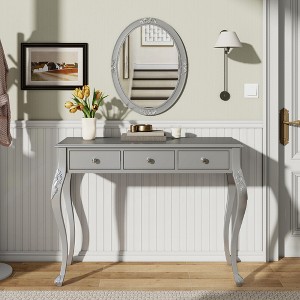 Bella Depot 41'' Makeup Vanity Desk with Oval Mirror, 3-Drawer Dressing Table for Jewelry Storage(no stool) - 1 of 4