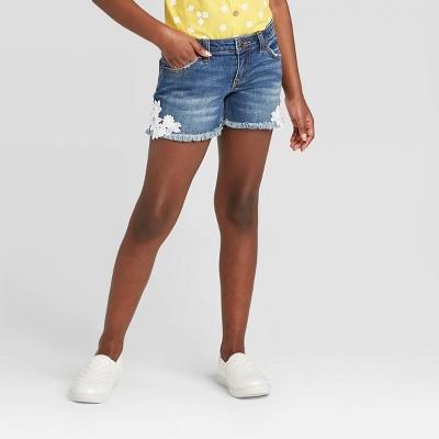 Girls' Side Crochet Jean Shorts - Cat 