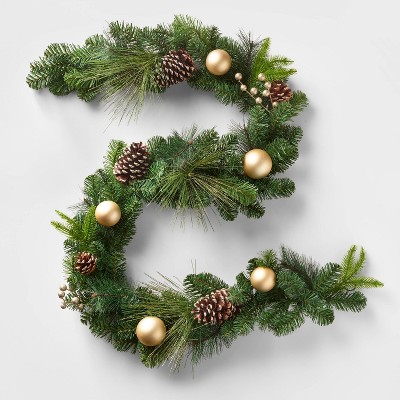 6ft Unlit Gold Ornaments, Berries, and Pinecones Shatterproof Artificial Garland - Wondershop™