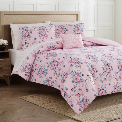 Jessica Simpson Phoebe Pink Floral Queen 8-Piece Reversible Bed in a Bag — фото 8