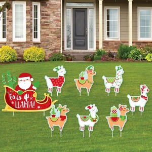 Big Dot of Happiness Llama Christmas Santa Sleigh - Yard Sign and Outdoor Lawn Decorations - FA La Llama Holiday Party Yard Signs - Set of 8 - 1 of 4