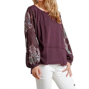 Women's Floral Lace Sleeve Top - umgee - 1 of 3