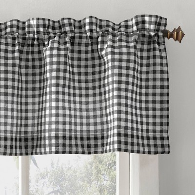 Parkham Black and White Plaid Semi-Sheer Kitchen Curtain Set