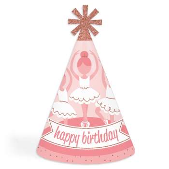 Big Dot of Happiness Tutu Cute Ballerina - Cone Happy Birthday Party Hats for Kids and Adults - Set of 8 (Standard Size)