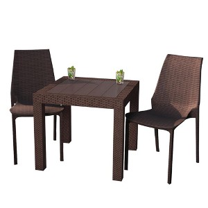 LeisureMod Kent Mid-Century 3-Piece Square Outdoor Dining Set with 2 Side Chairs - 1 of 4