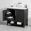 36" Freestanding Bathroom Vanity with Ceramic Sink, 2 Doors, 2 Drawers, Open Shelf, Black Solid Wood & MDF Cabinet - 2 of 4