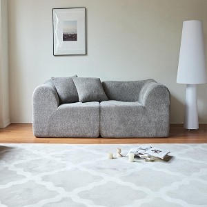 76.4" Velvet 2-Seater Sofa with Pillows, Space-Saving Design and Soft Compressed Cushions - 1 of 4